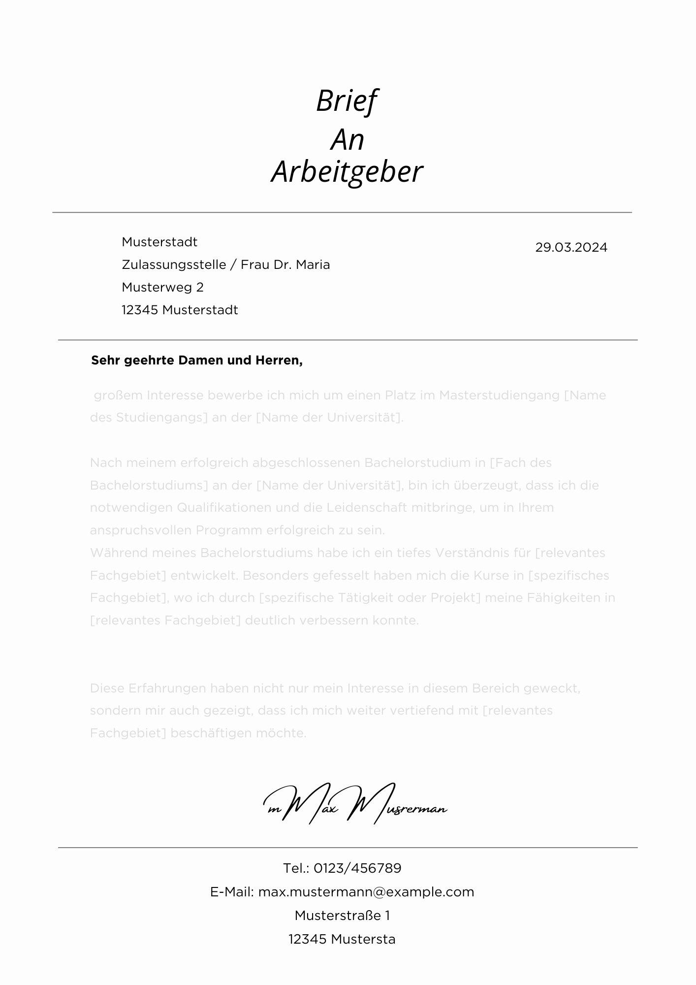 Brief An Arbeitgeber