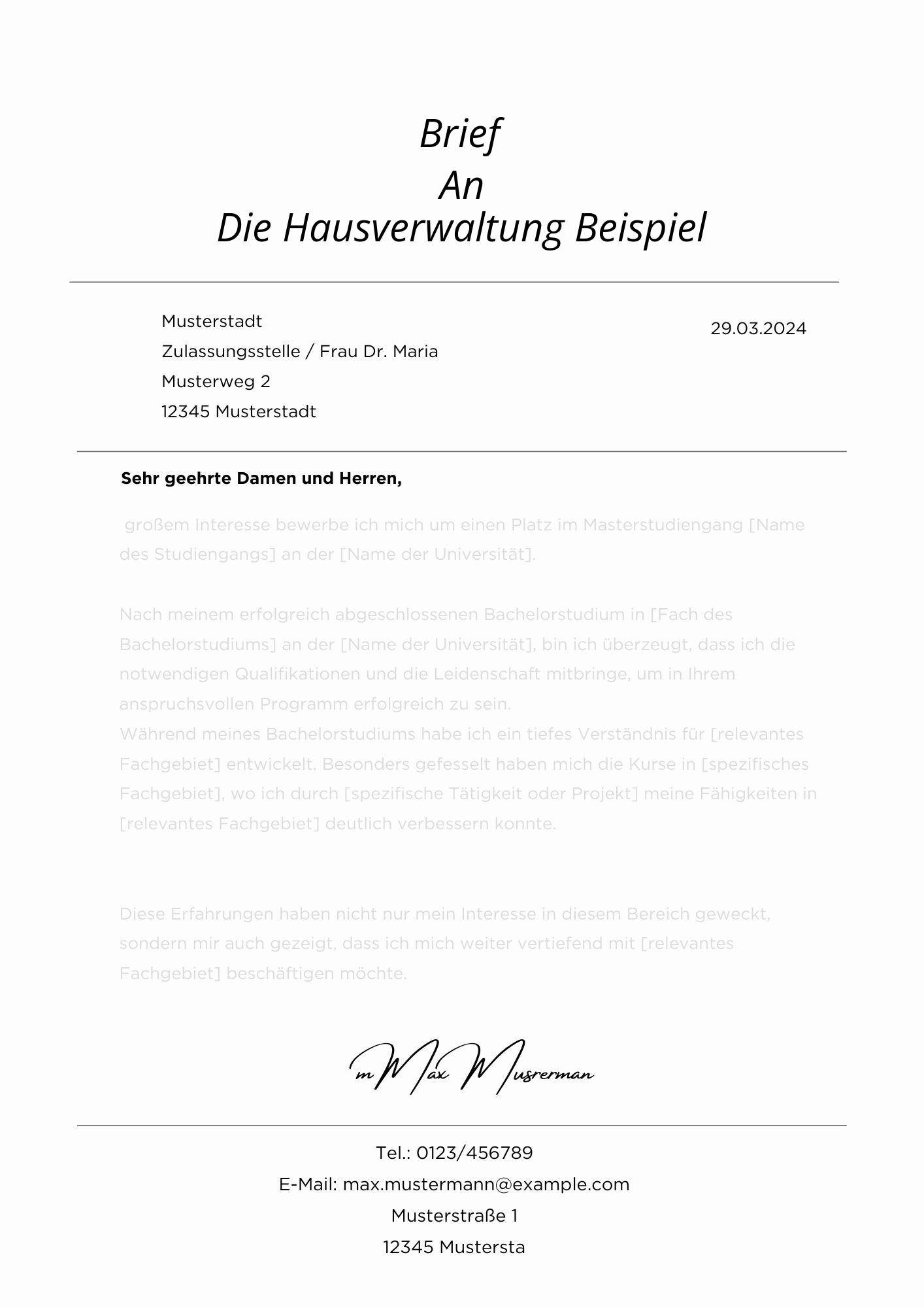 Brief An Die Hausverwaltung Beispiel