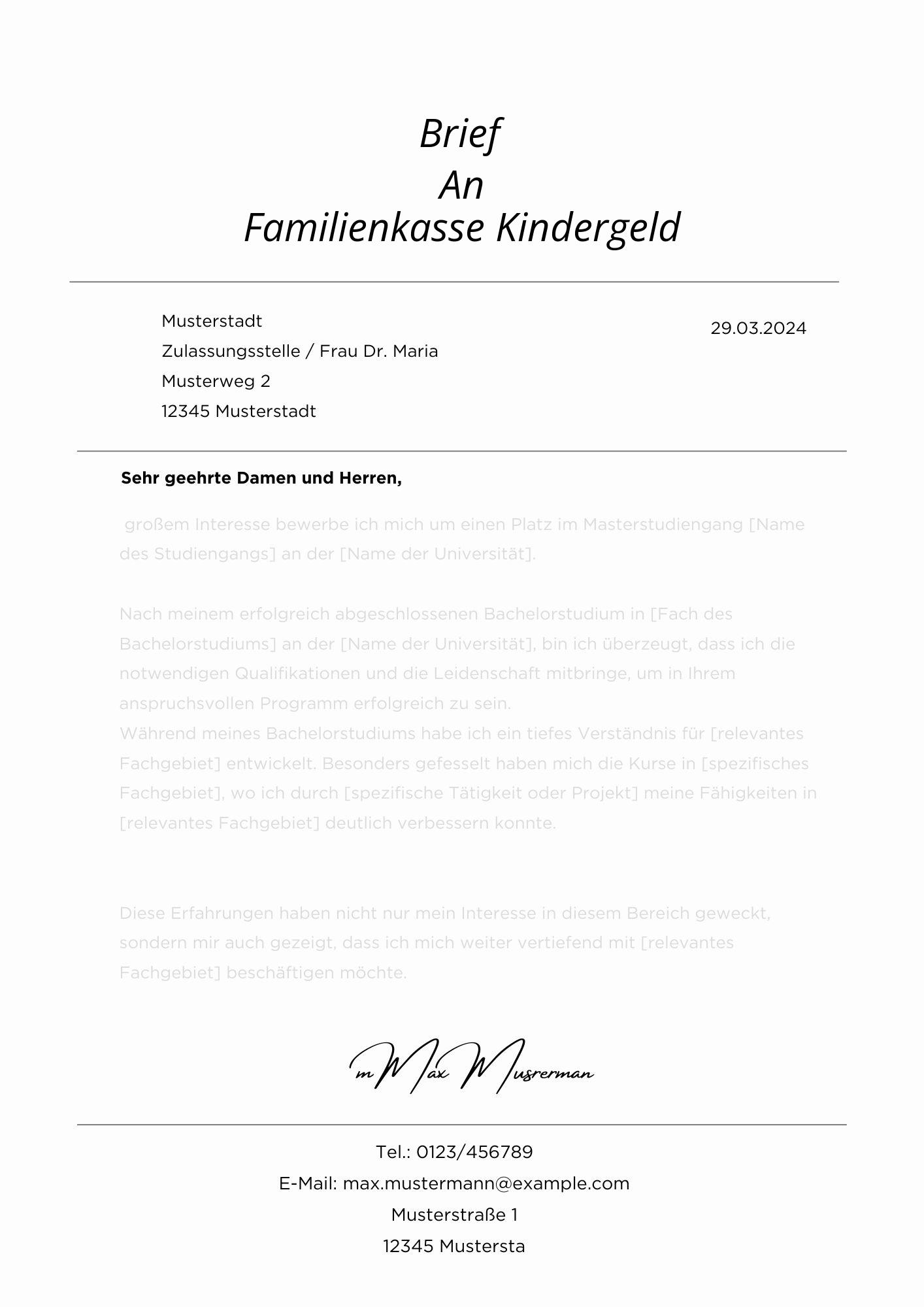 Brief An Familienkasse Kindergeld