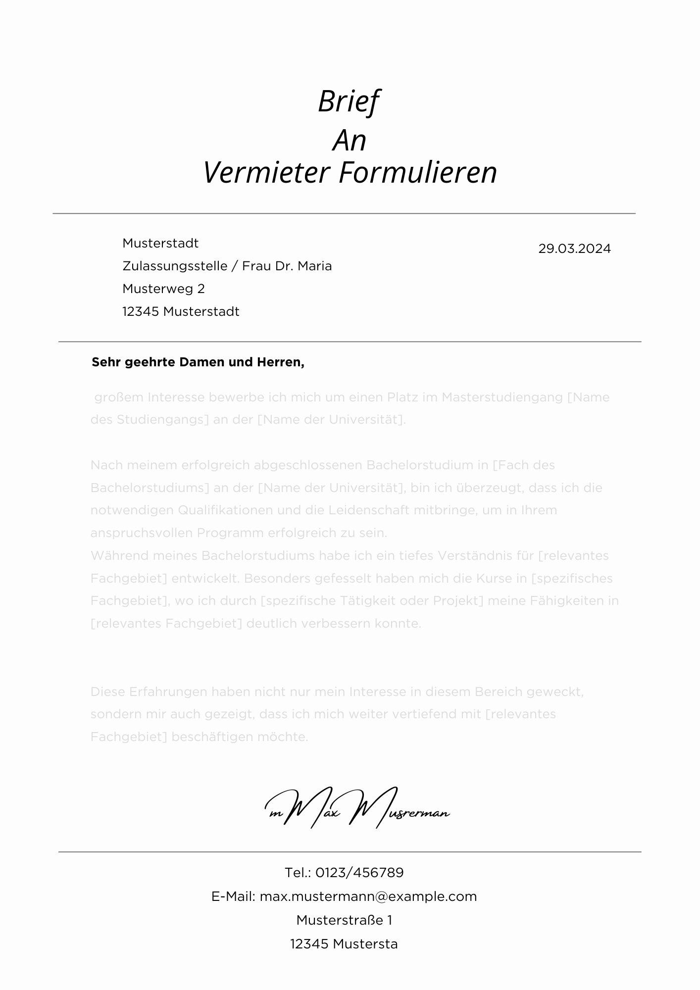 Brief An Vermieter Formulieren