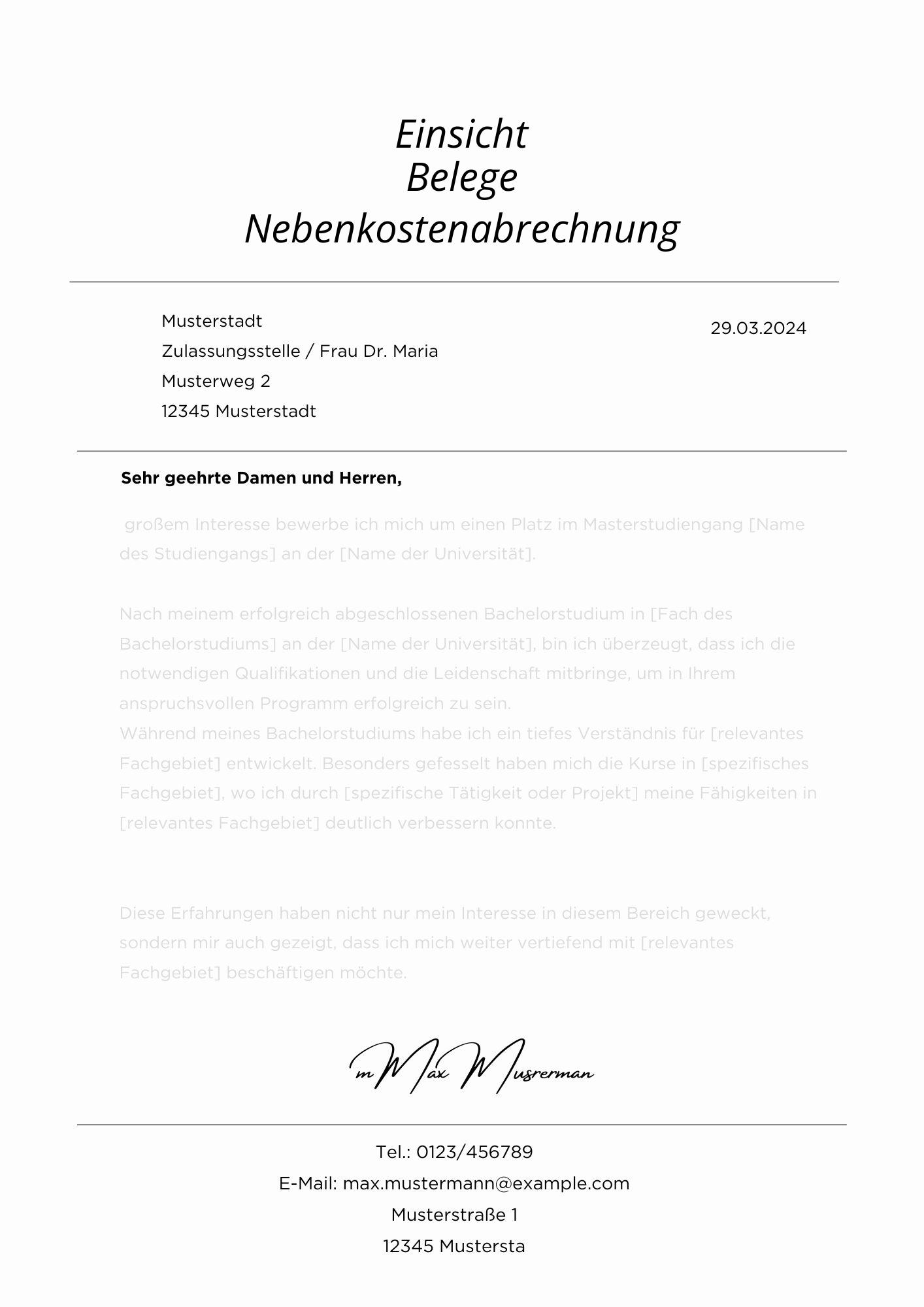 Einsicht Belege Nebenkostenabrechnung