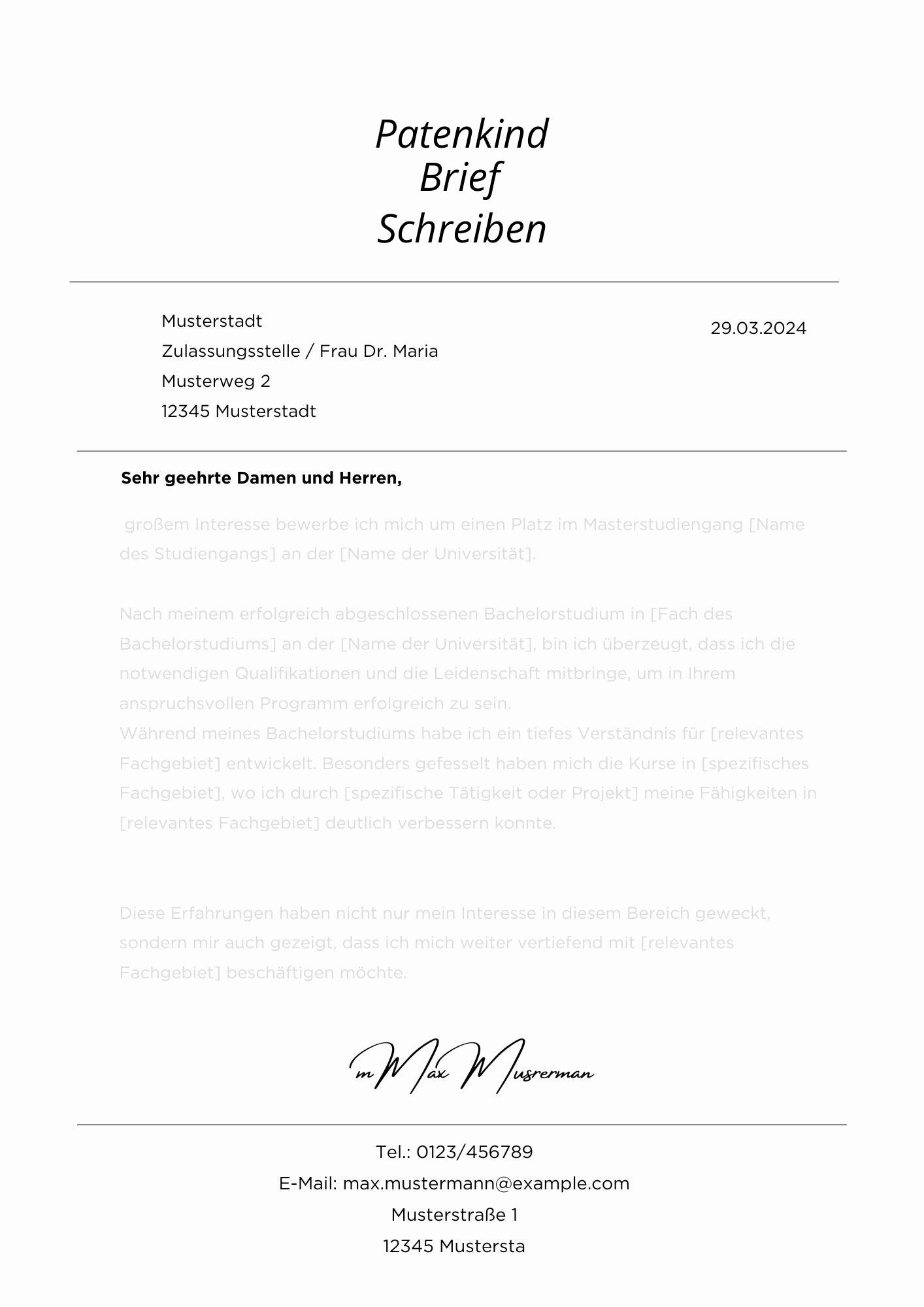 Patenkind Brief Schreiben