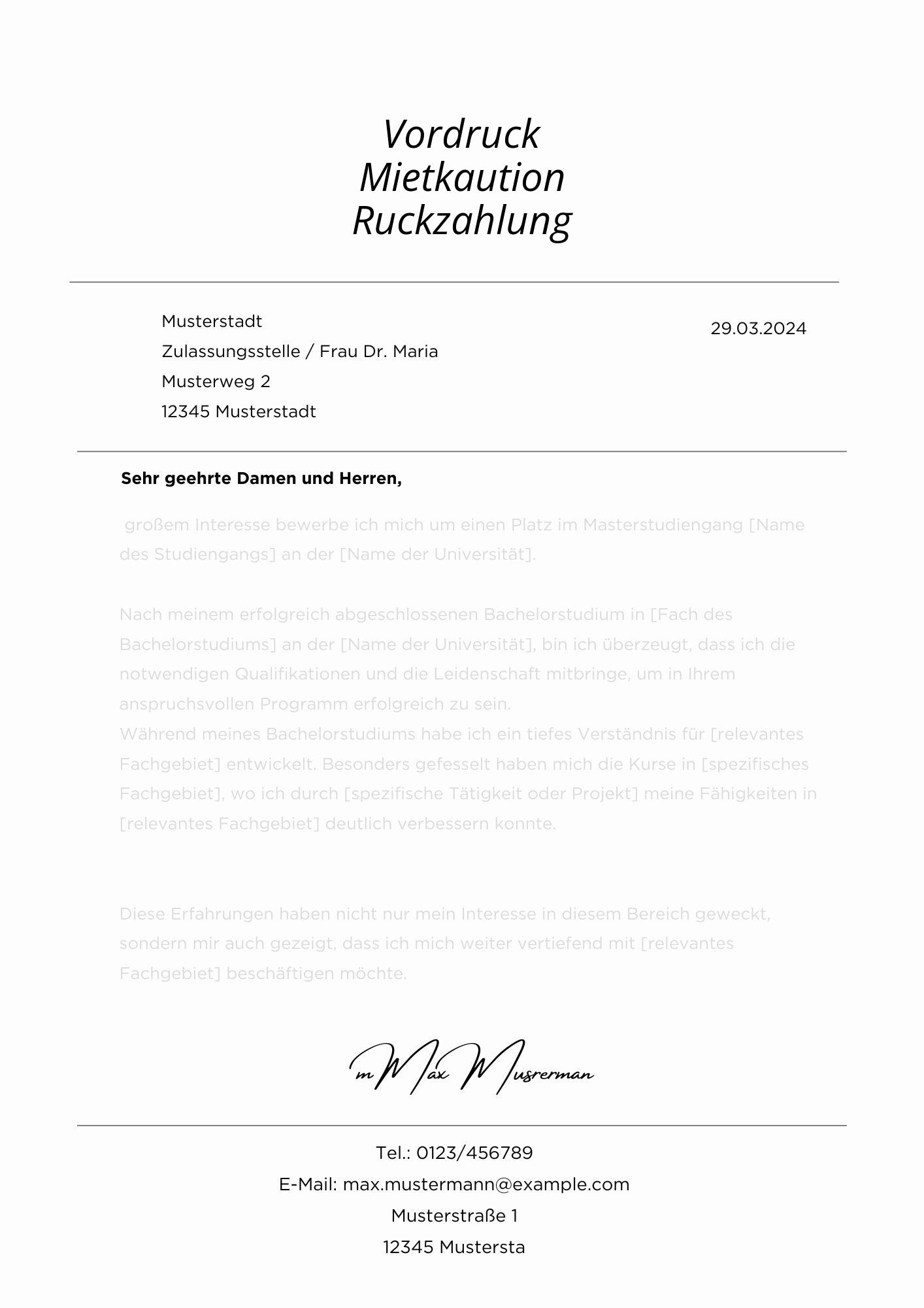 Vordruck Mietkaution Rückzahlung