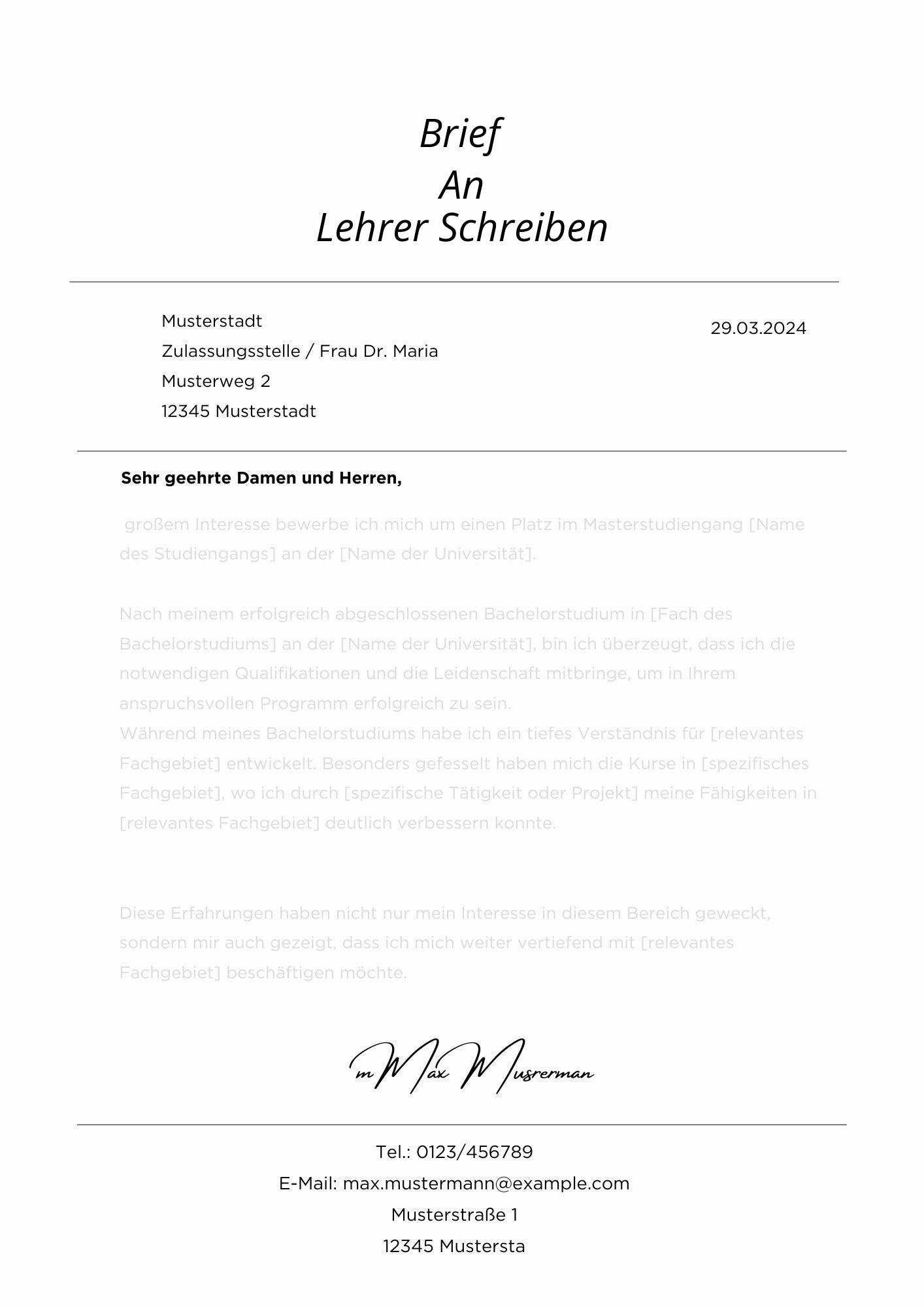 Brief An Lehrer Schreiben